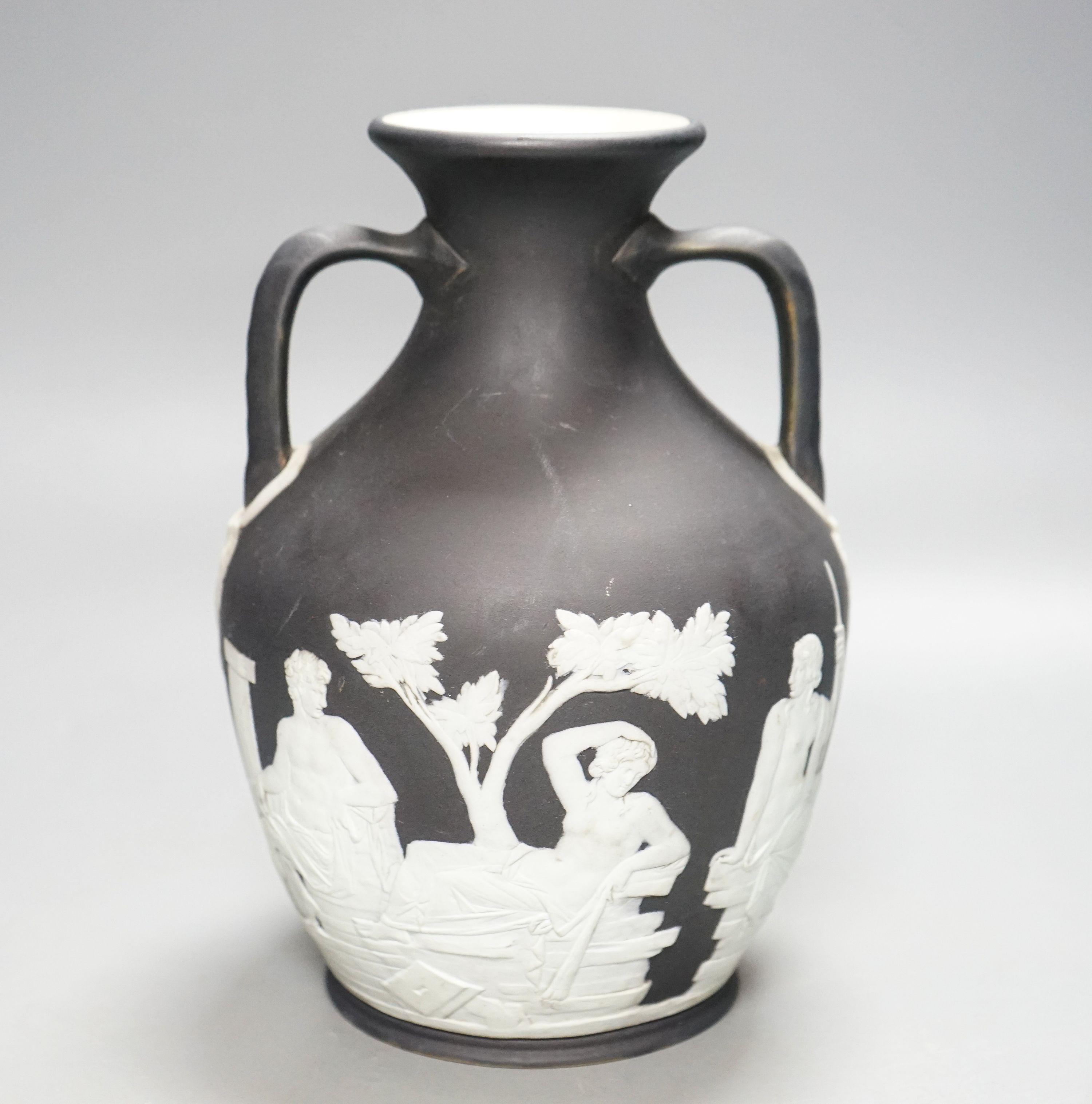 A Wedgwood black Jasper ware copy of the Portland vase, first half 19th century, 20cm